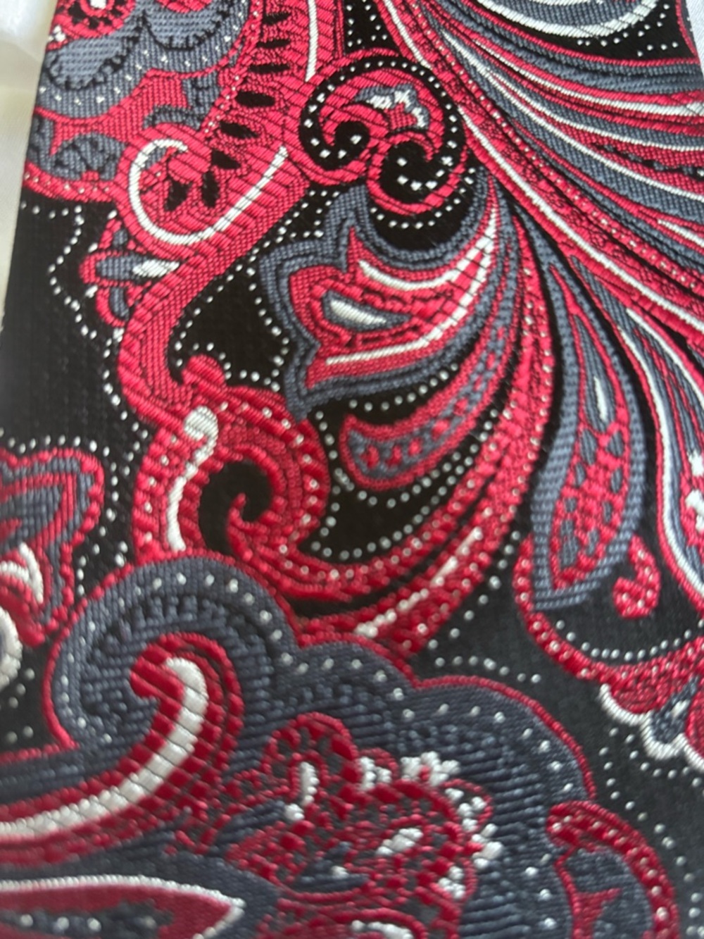 Red and Gray Paisley Embroidered Tie
